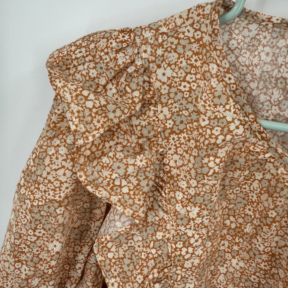 Universal Thread Womens Floral‎ Ruffle Blouse Top Brown Size L - Picture 3 of 7